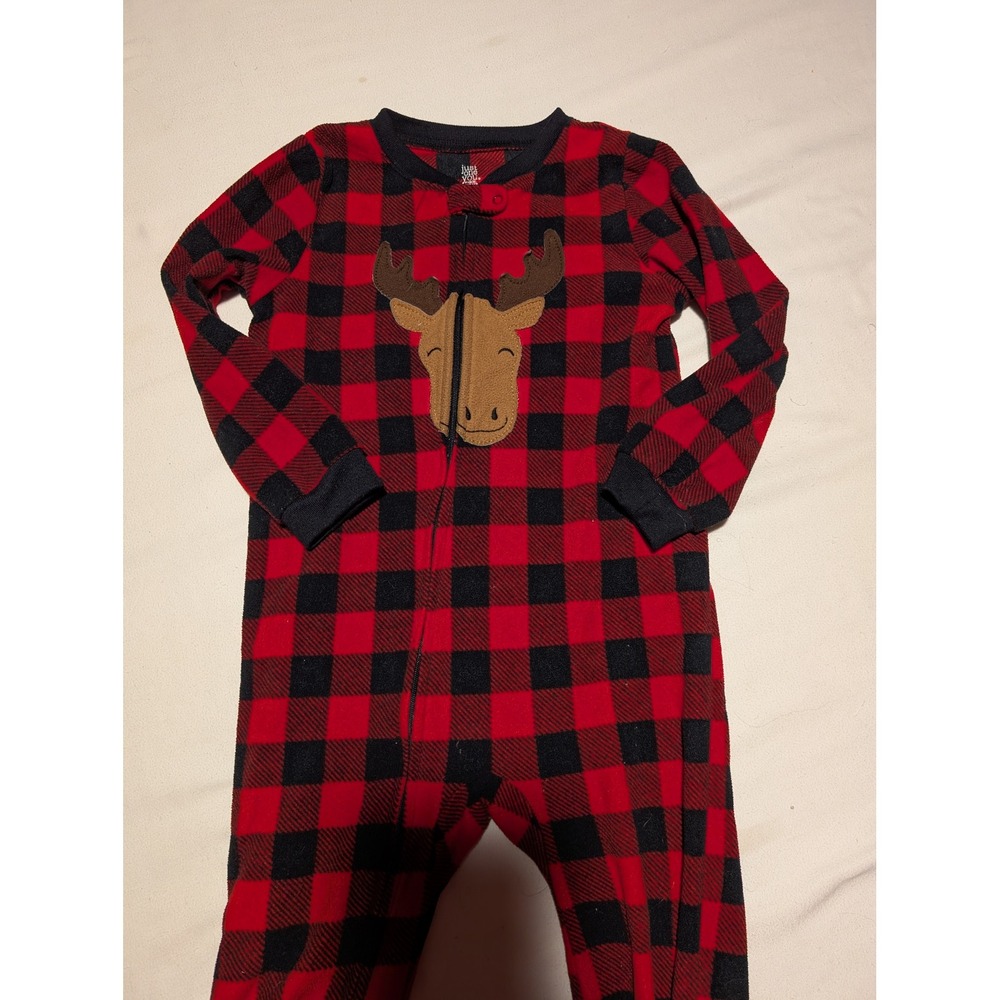 Just One You Carter's Boys Red Black Buffalo Plaid Moose Fleece Pajamas 4T